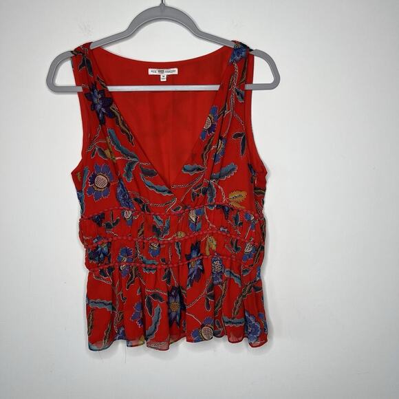 Rebecca Minkoff Top Womens Medium Red Floral Lucy Sleeveless Ruffle Tier Chiffon - Picture 3 of 16
